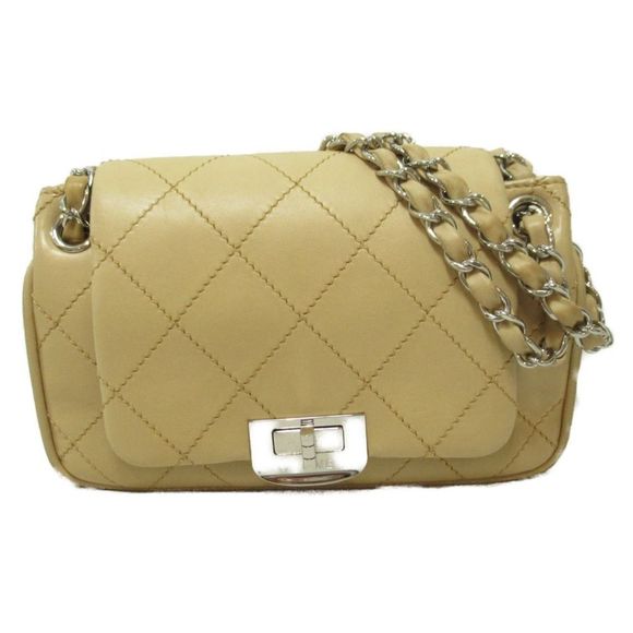 Chanel Chain Shoulder Bag Leather Beige - Picture 1 of 8
